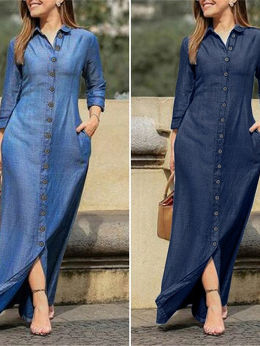 Plus Size Denim Shirt Dress for Women