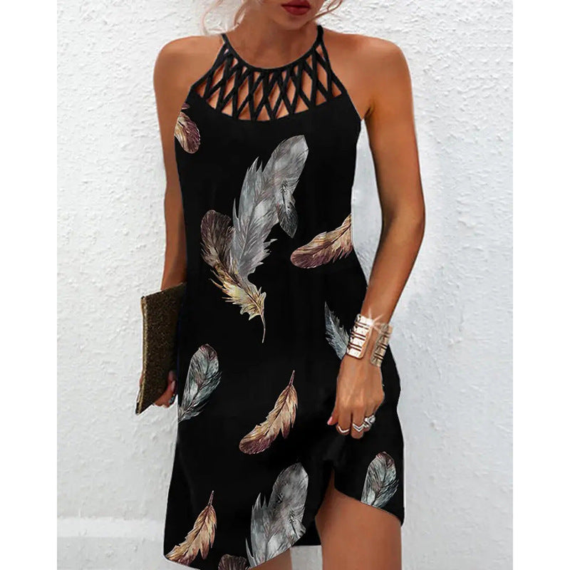 Fashion Print Halter neck Dress for Women – Summer Casual Style
