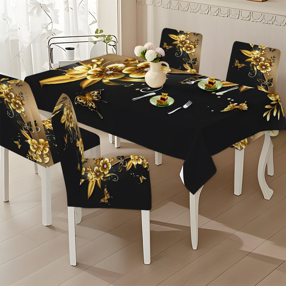 Black Golden Butterfly Tablecloth & Chair Cover Set – 5pcs / 7pcs