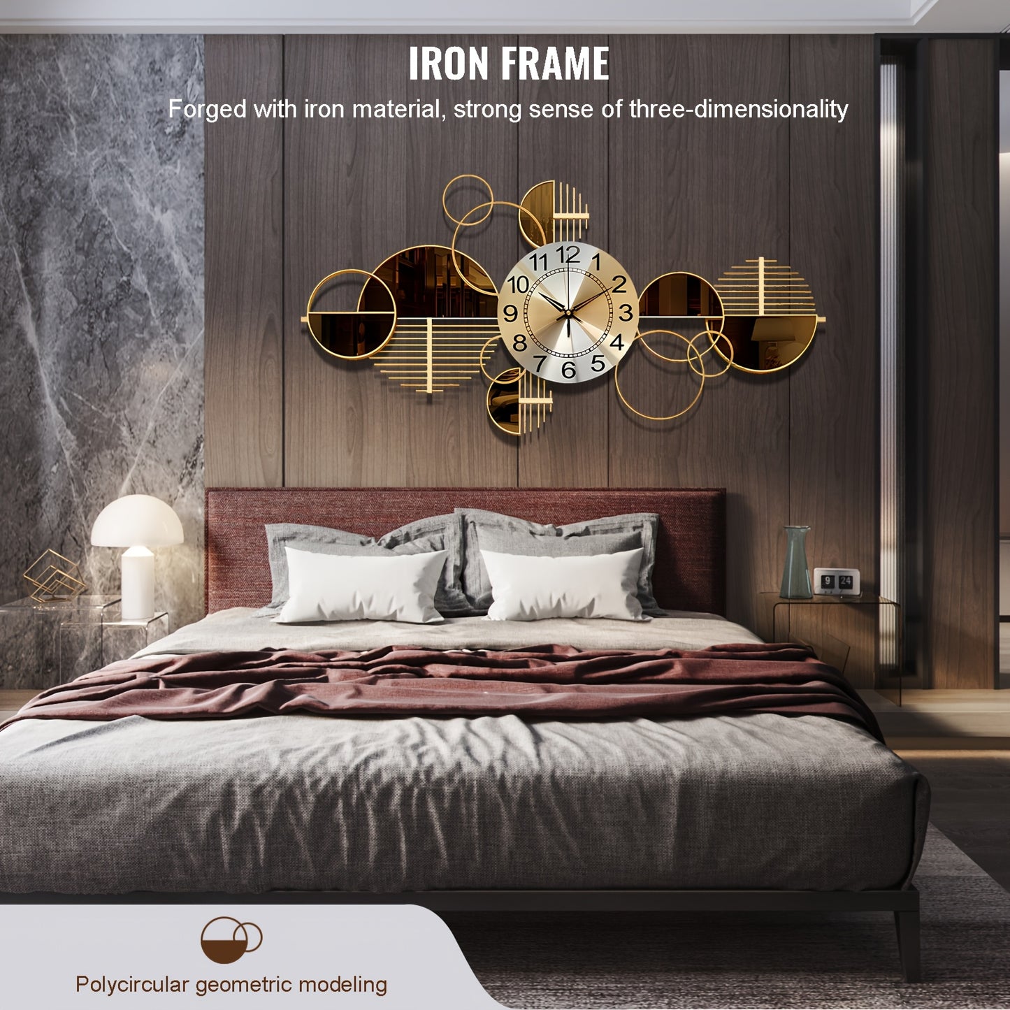 Large 31" x 17" Silent Modern Metal Wall Clock | 3D Decorative Wall Timepiece