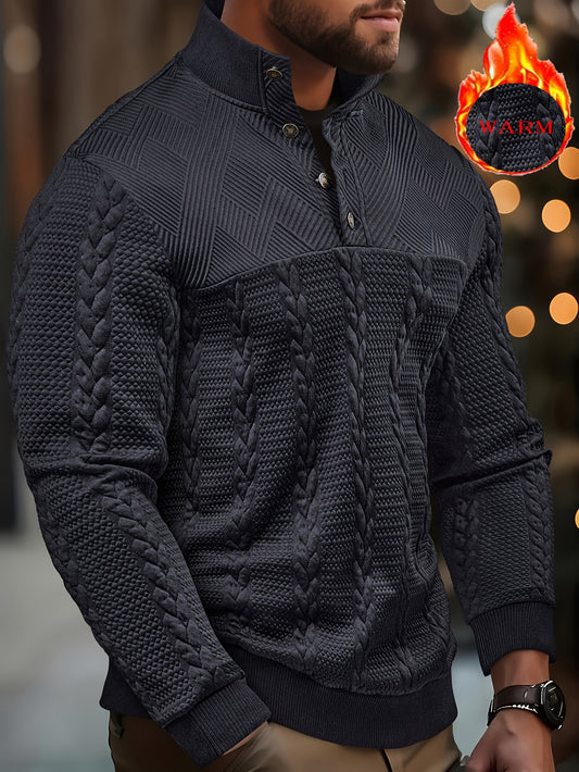 Men's Henley Shirt – Soft Stretch Long Sleeve Button-Up with Elastic Hem
