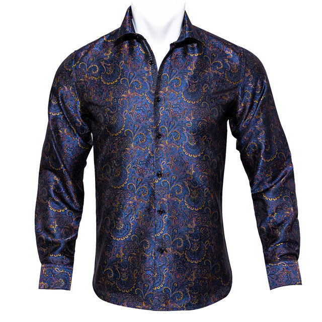 Barry Wang Teal Paisley Floral Silk Shirt – BCY-05