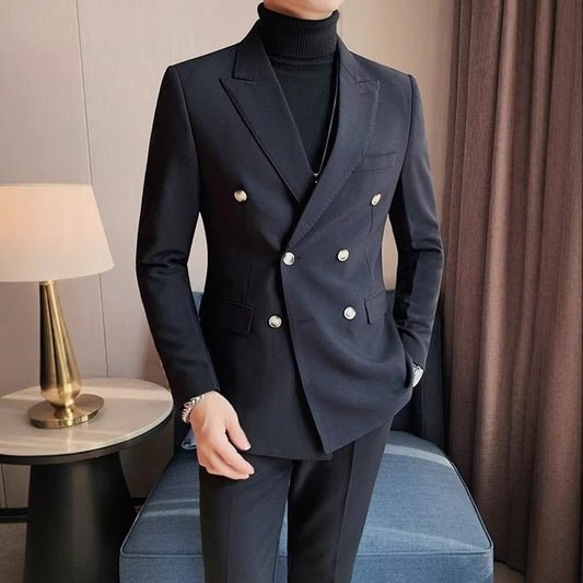 Men's Simple Solid Color Casual Double--breasted Jacket