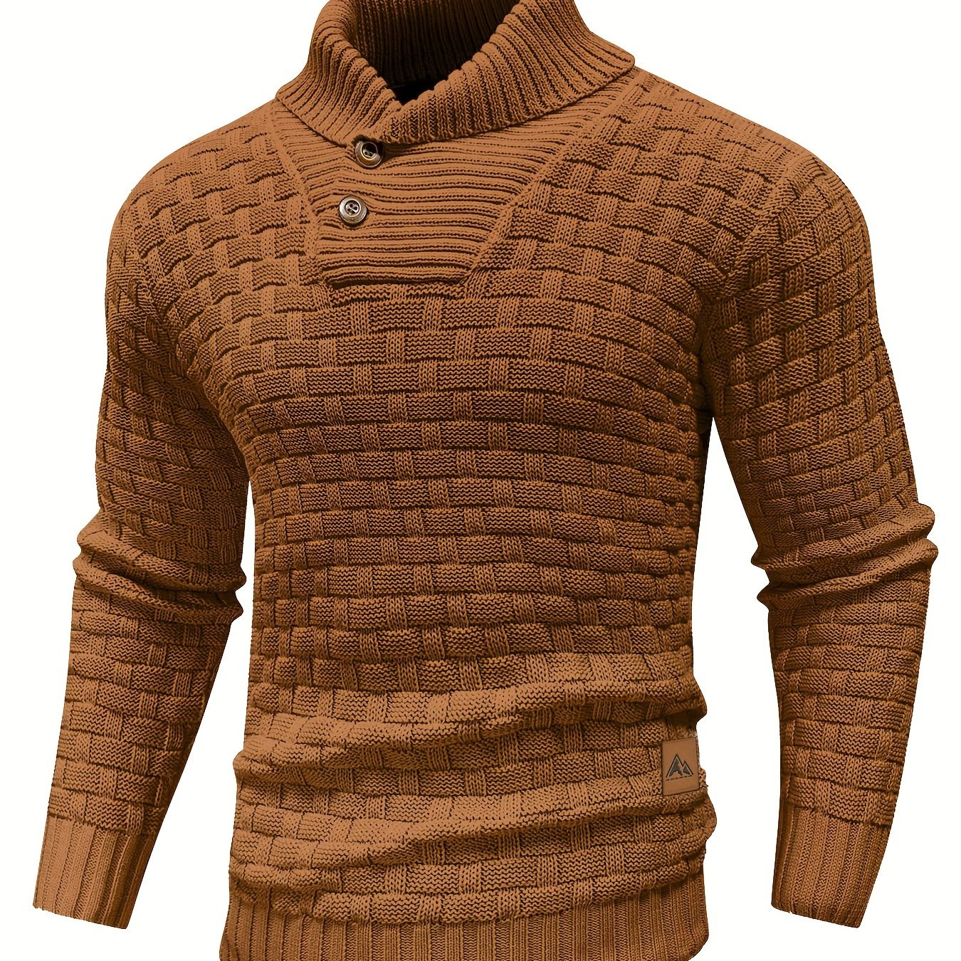 High Stretch Men’s Casual Sweater, Chic Mature Waffle Pattern Pullover