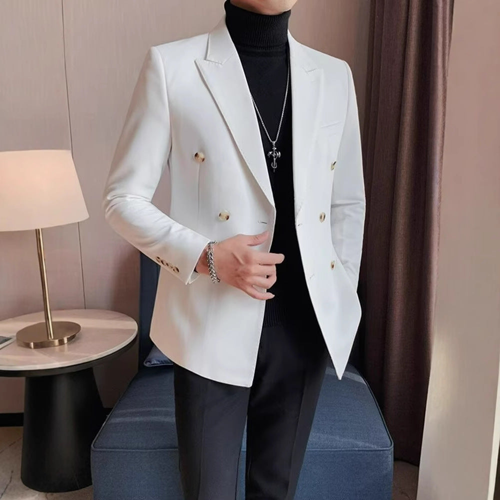 Men's Simple Solid Color Casual Double--breasted Jacket