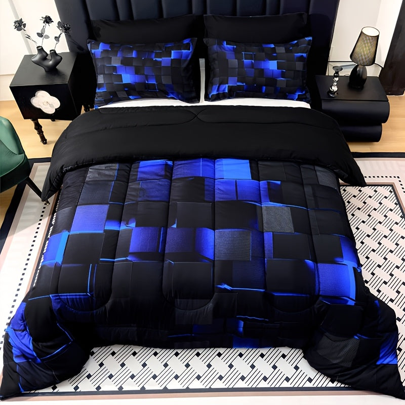 3-Piece Super Soft Fashion Grid Quilt Set
