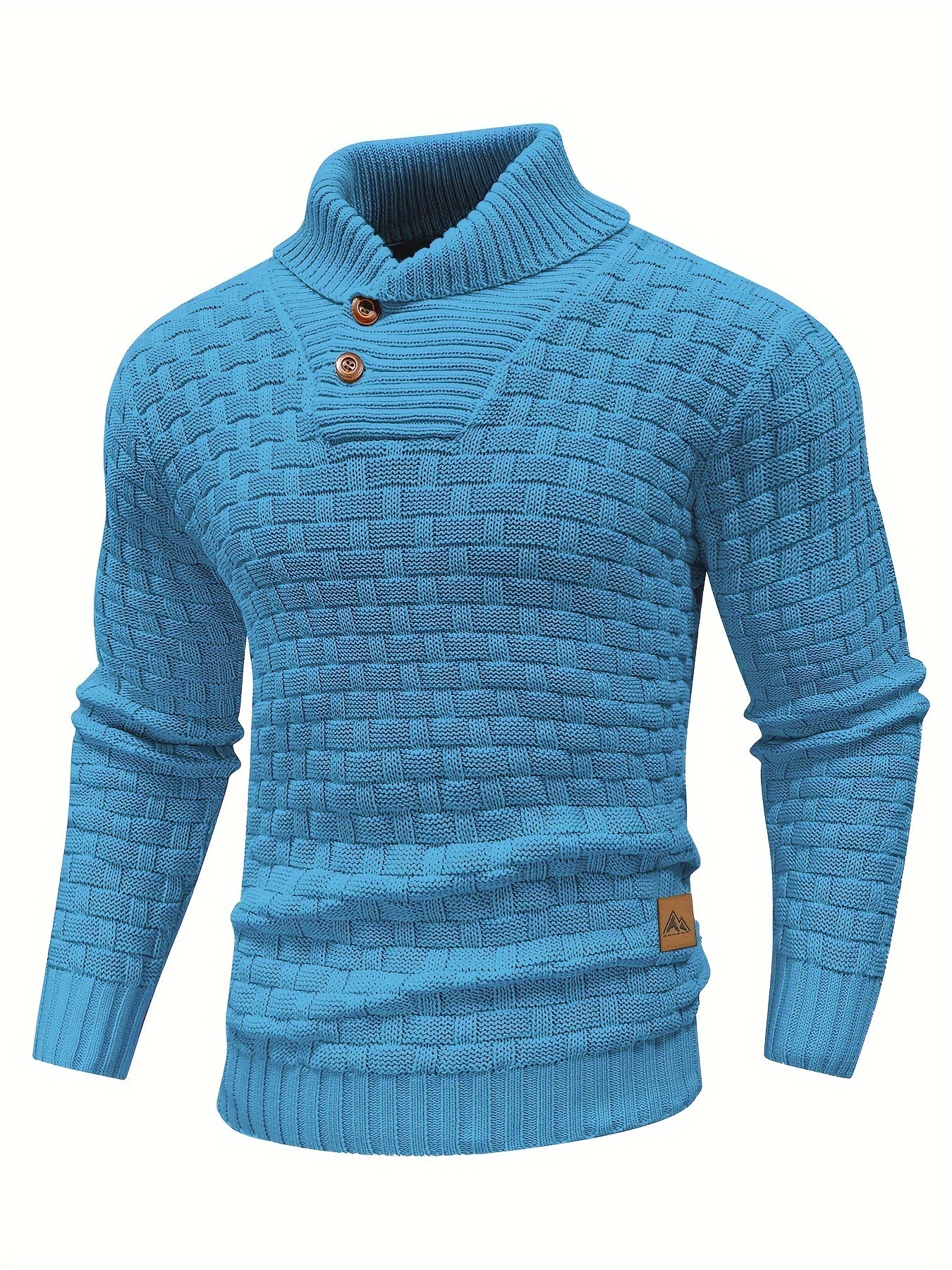 High Stretch Men’s Casual Sweater, Chic Mature Waffle Pattern Pullover