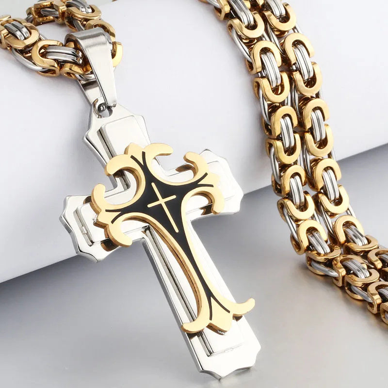 Christian Trinity Latin Cross Necklace for Men
