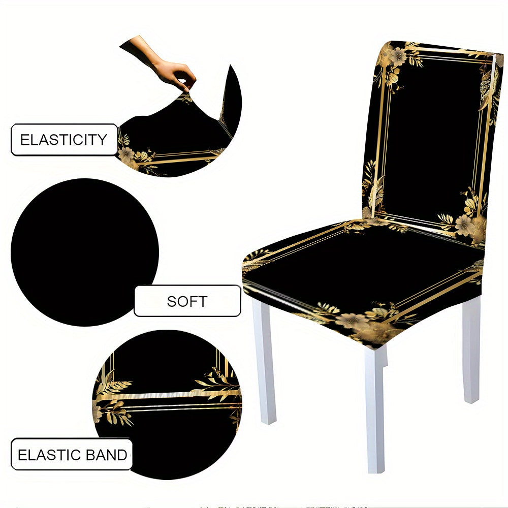 Black & Gold Design Tablecloth with Chair Covers – Set of 5 or 7 Pieces