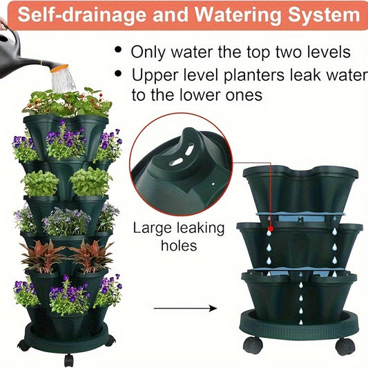 Hot Deal 5-Layer Stackable Vertical Garden Planter – 1 Set (16 Pcs) with Wheels & Tools