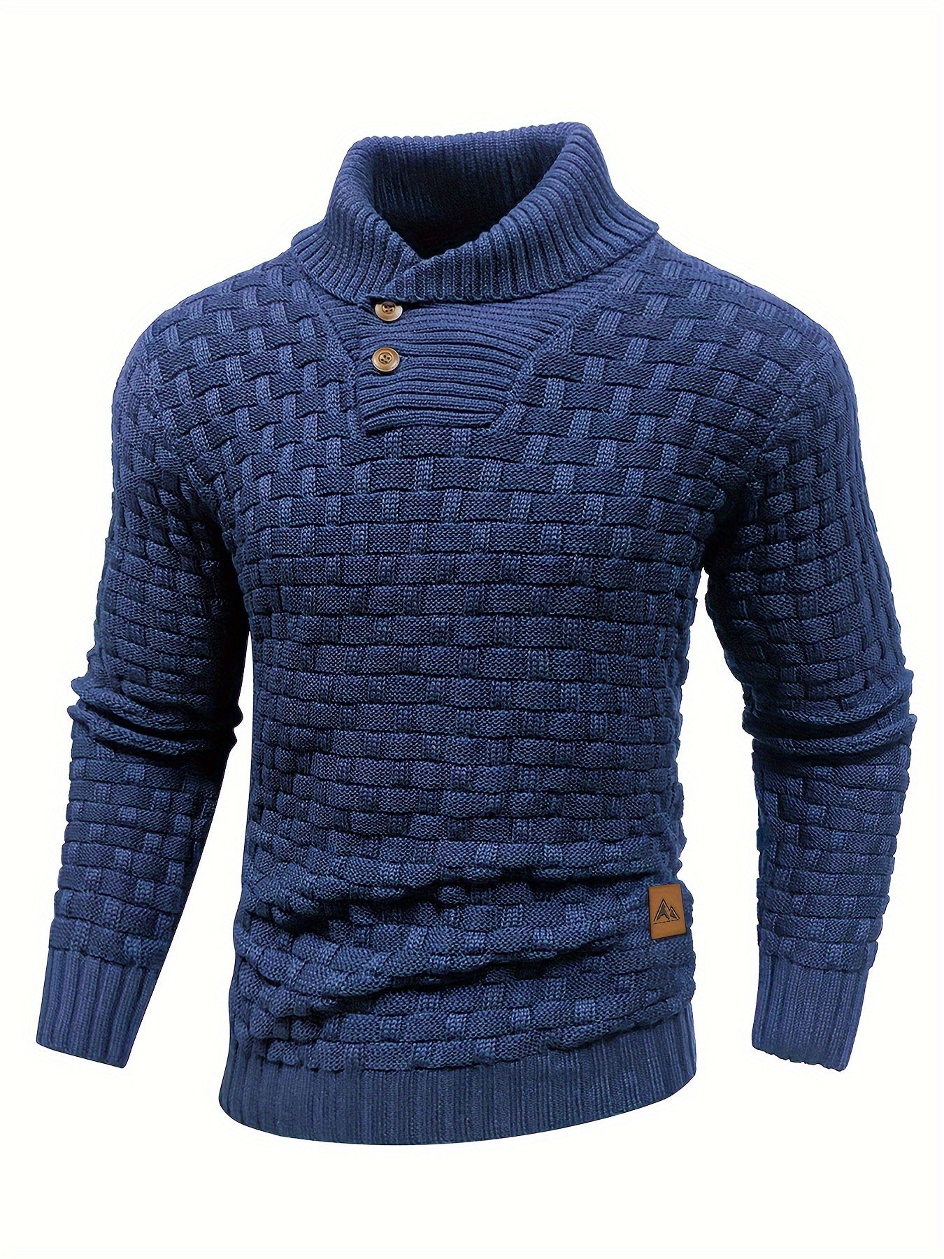 High Stretch Men’s Casual Sweater, Chic Mature Waffle Pattern Pullover