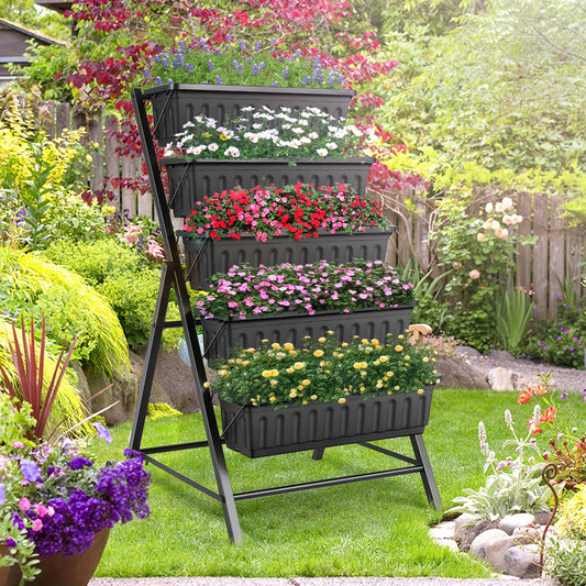 Homdox 5-Tier Vertical Raised Garden Bed Planter Box with Drainage Holes