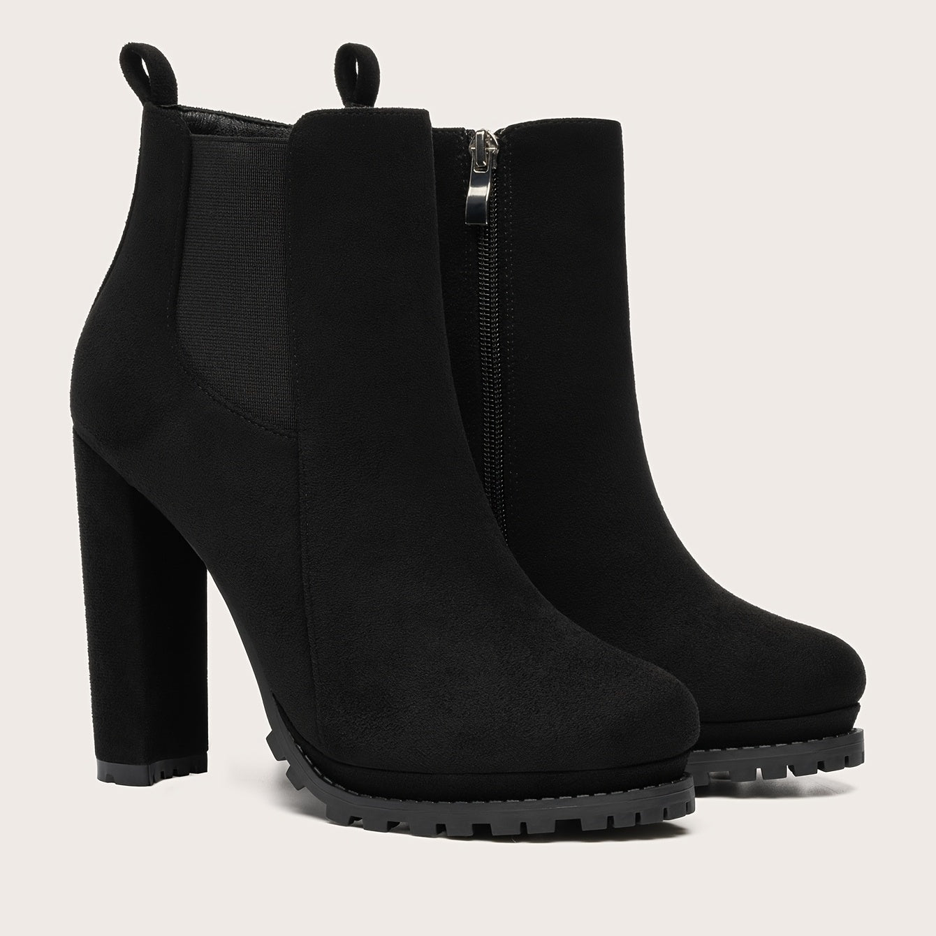 Stylish Pointed Toe Ankle Boots – Chunky Heel, Platform Comfort, Side Zipper Convenience