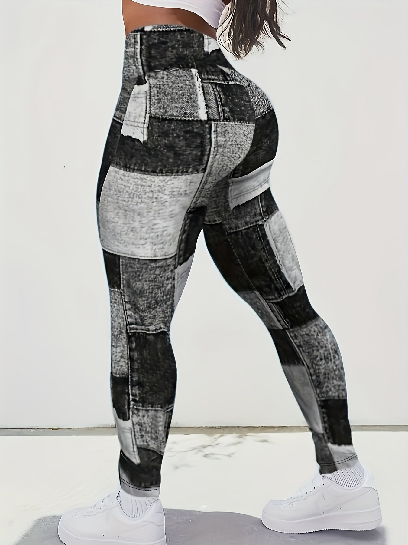 Plus Size Denim Print Leggings