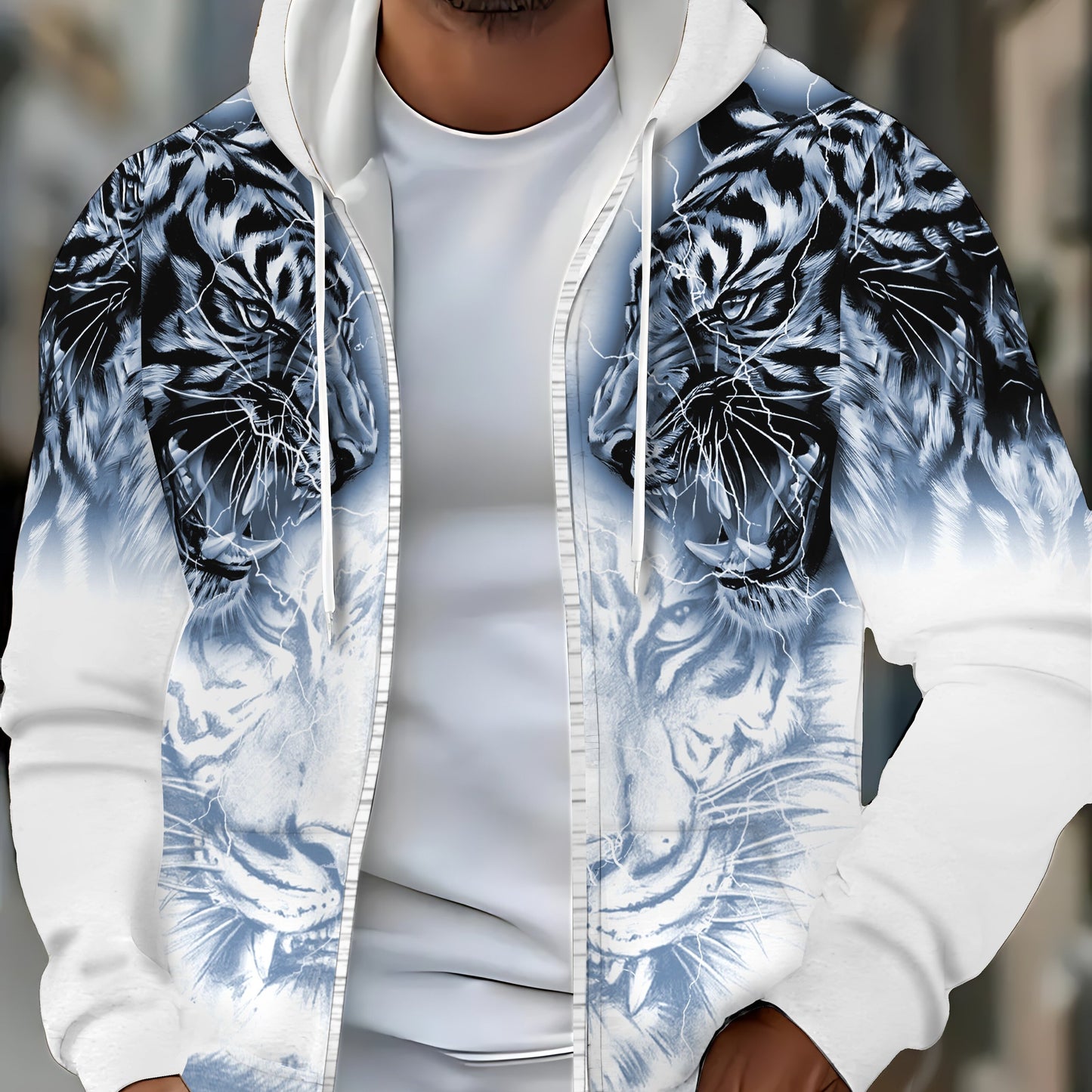 Men's Tiger Print Zip-Up Hoodie
