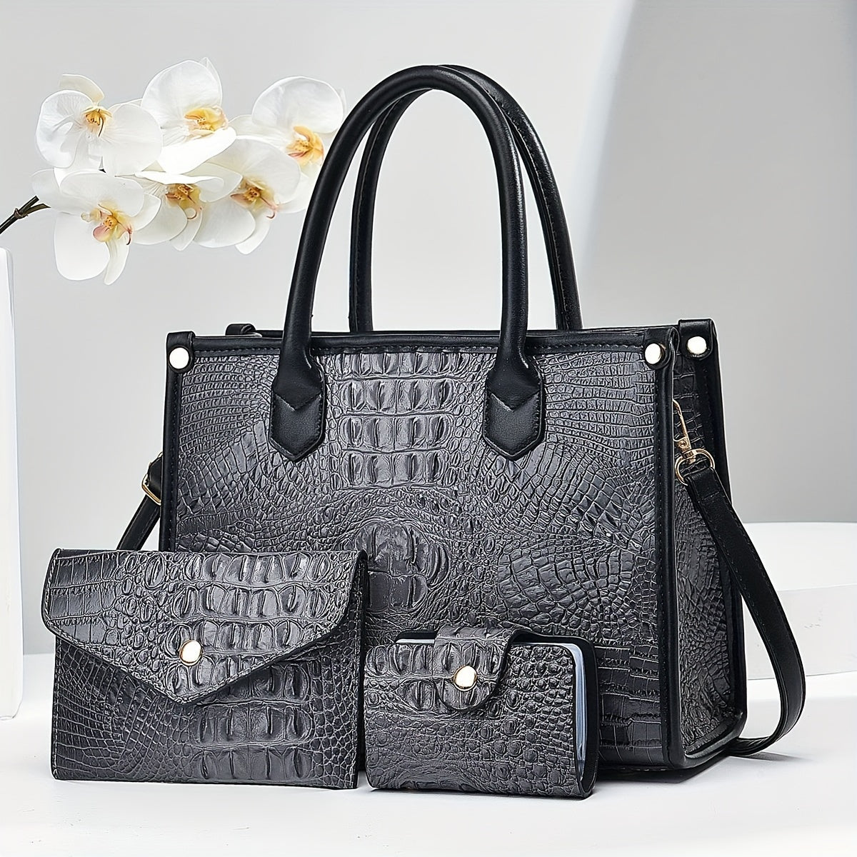 Luxury Crocodile Handbag Three-Piece Set