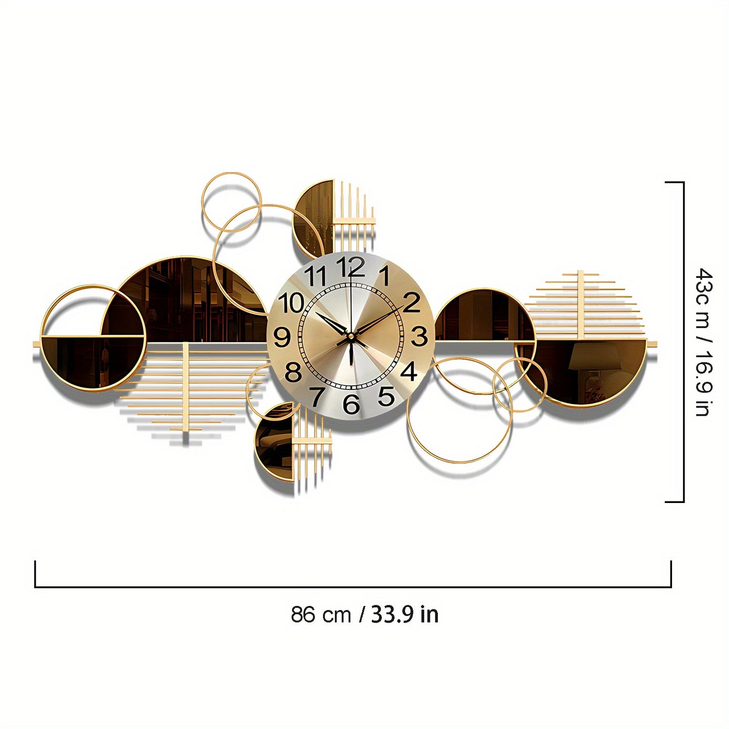 Large 31" x 17" Silent Modern Metal Wall Clock | 3D Decorative Wall Timepiece