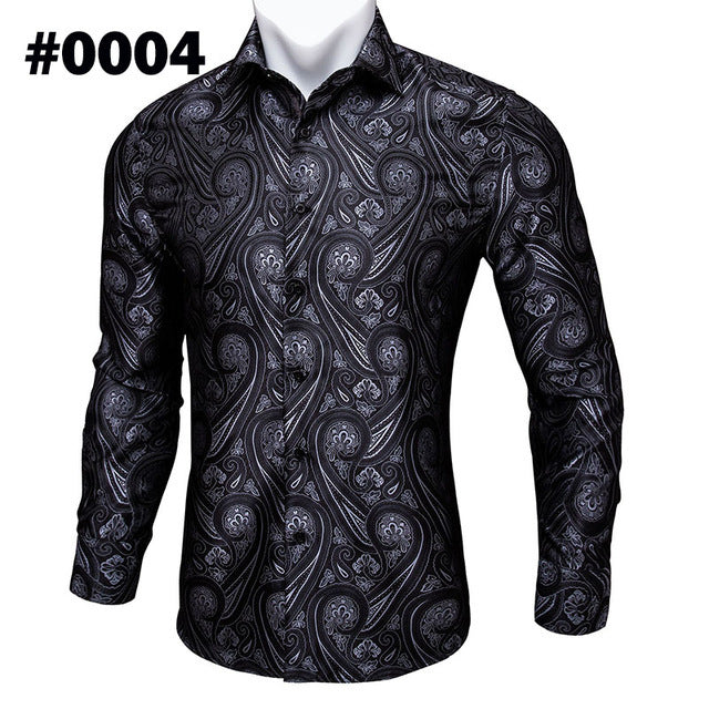 Barry Wang Teal Paisley Floral Silk Shirt – BCY-05