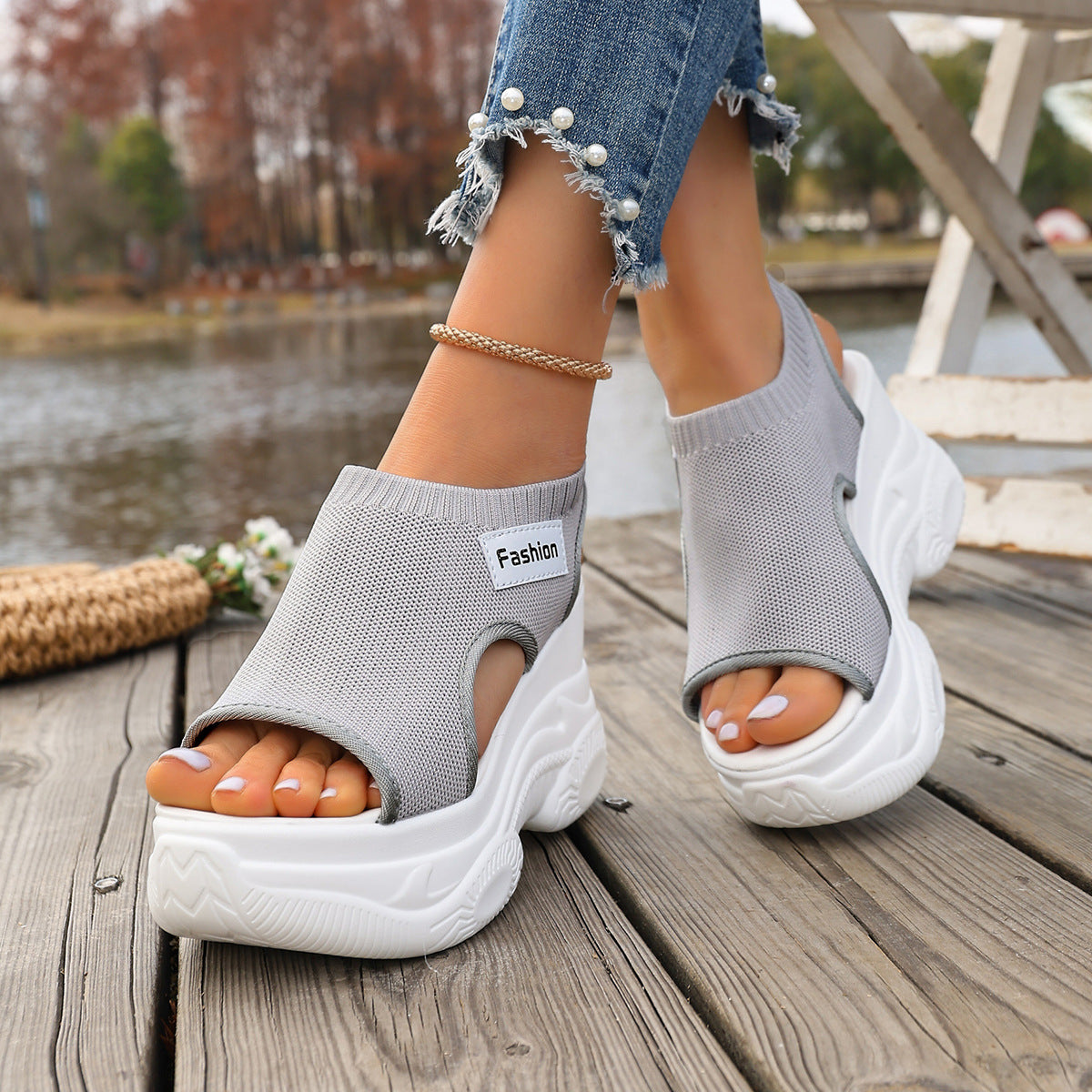 Summer Fish mouth Chunky Wedge Sandals – Women’s Casual Breathable Daily Footwear