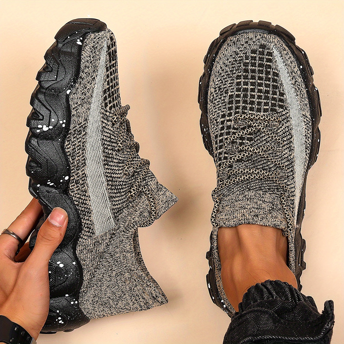 Men's Casual Sneakers – Geometric Knit Comfort & Style