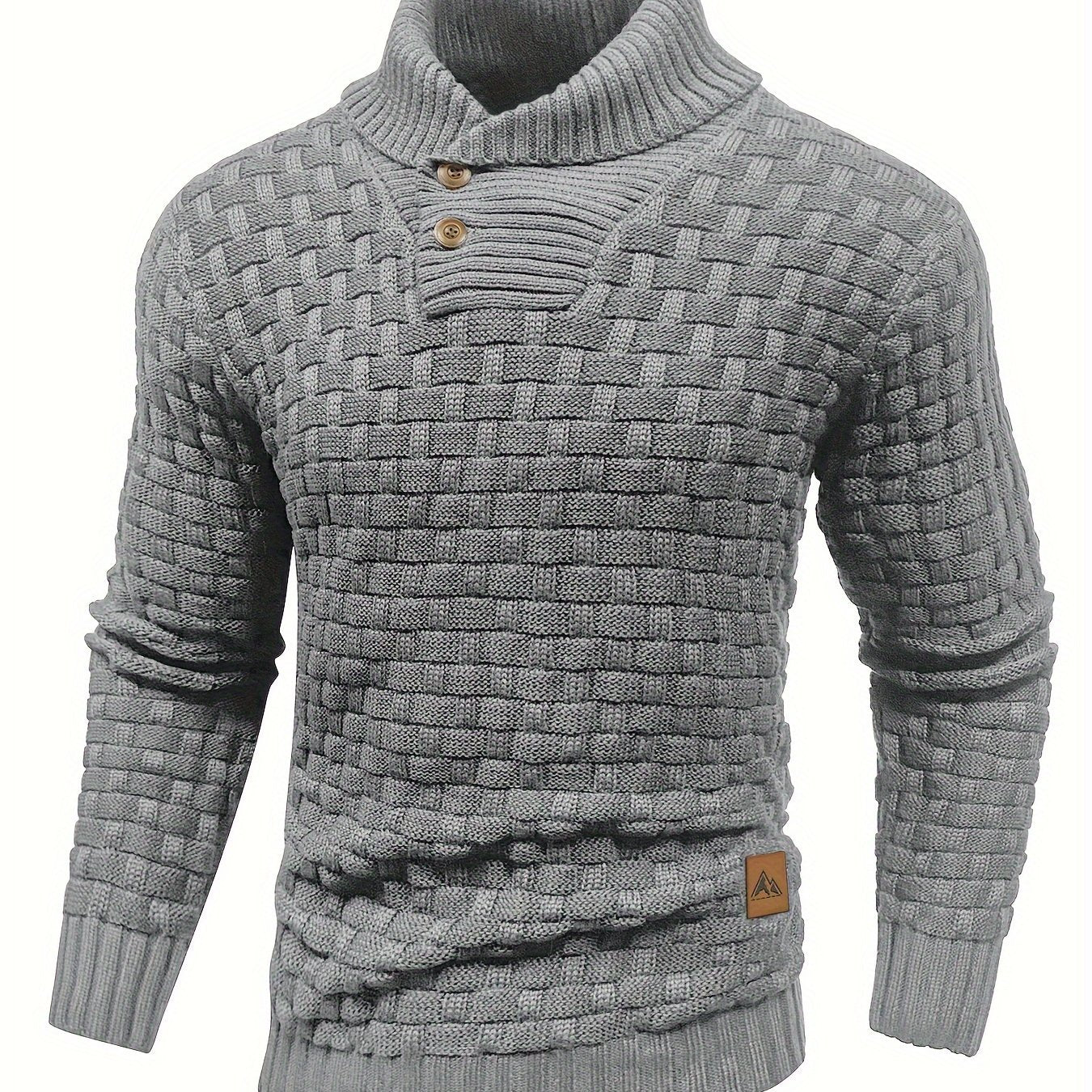 High Stretch Men’s Casual Sweater, Chic Mature Waffle Pattern Pullover