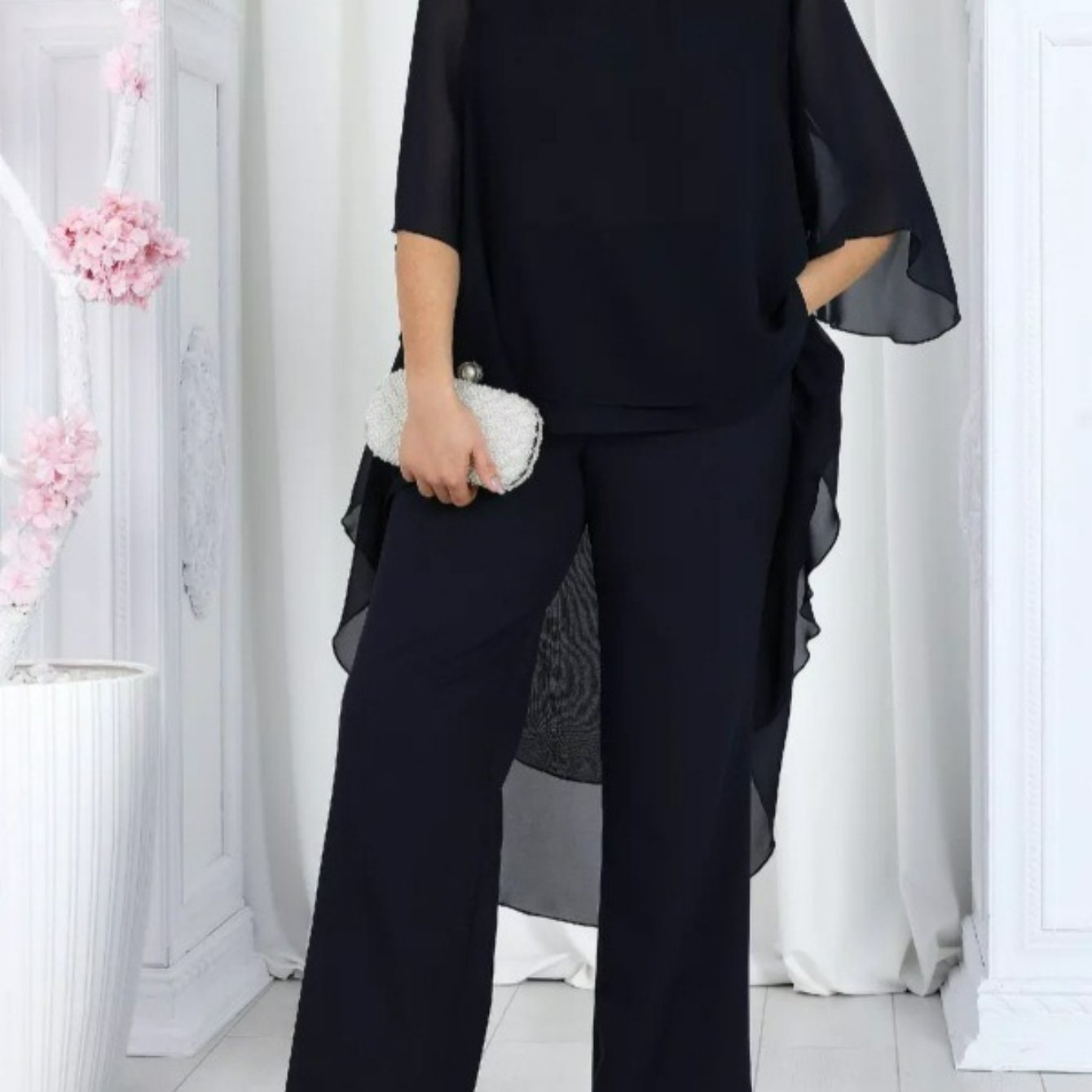 Plus Size Women’s 2025 Loose Casual Solid Color Chiffon Top & Two-Piece Set