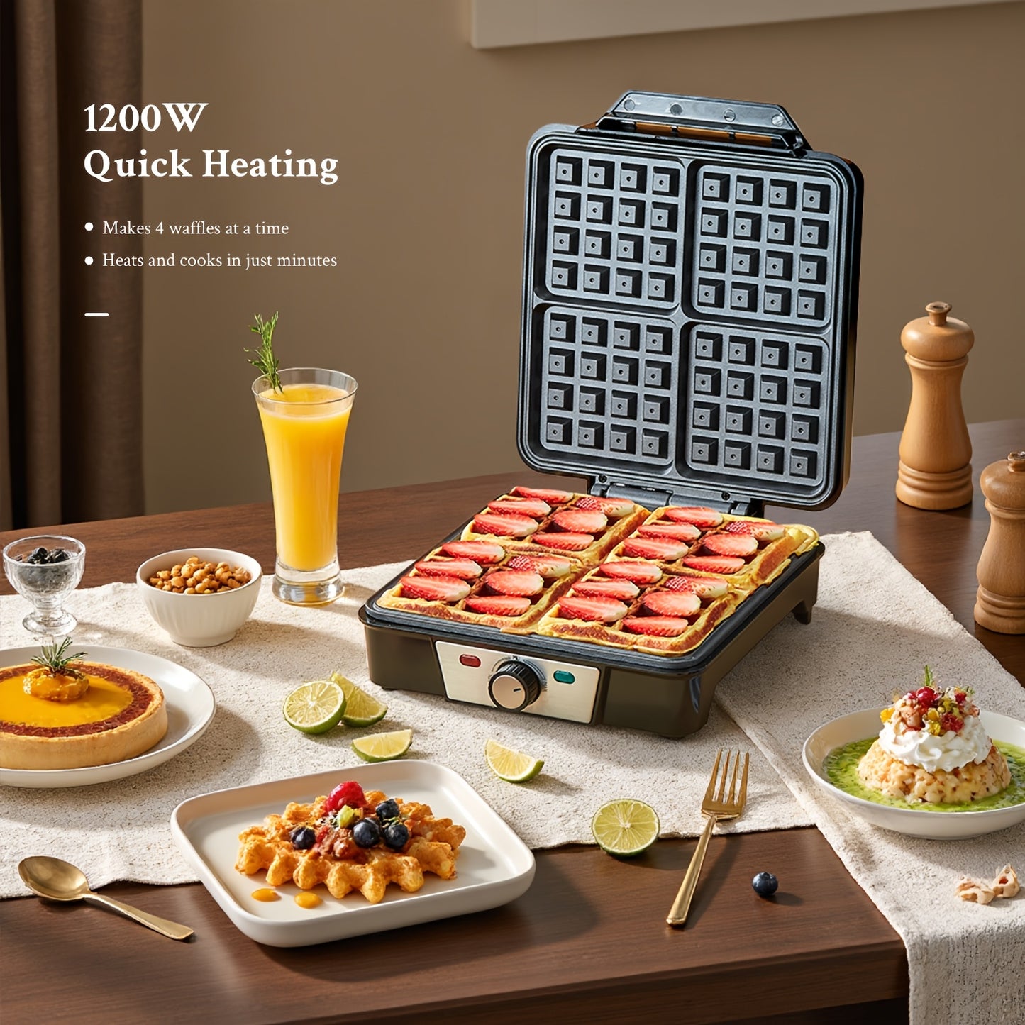 Yabano 4-Slice Belgian Waffle Maker, 1200W