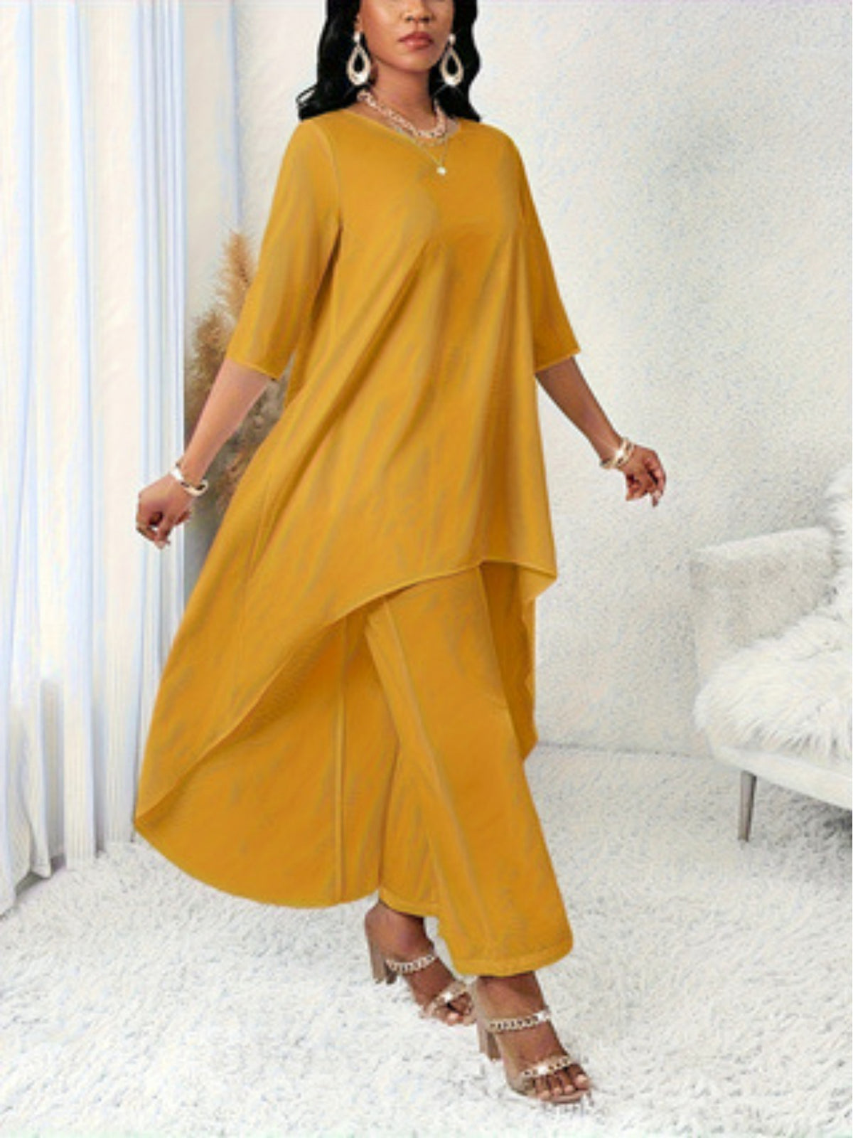 Plus Size Women’s Loose Mid-Sleeve Casual & Elegant Versatile Slim-Fit Top  Product description