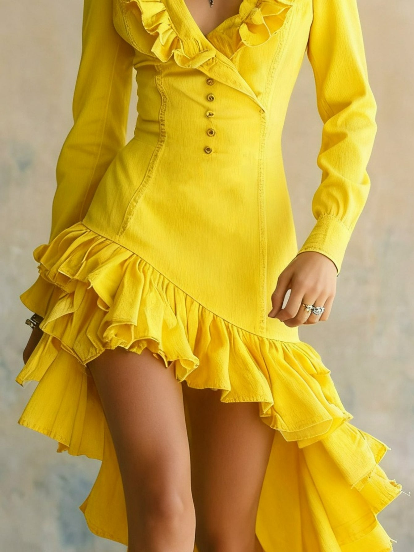 Plus Size 2025 Women’s Retro Western Country Style Ruffled Denim Dress
