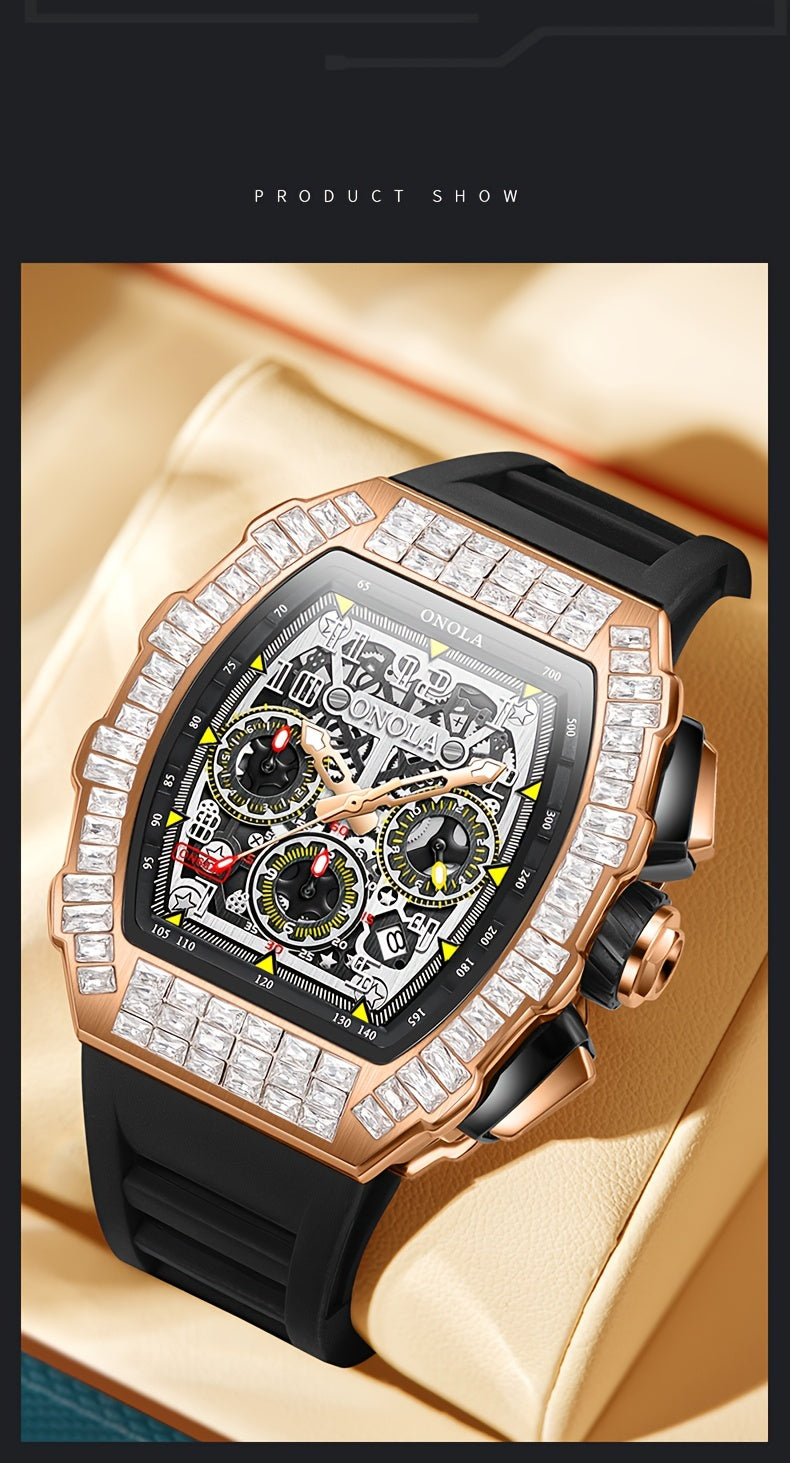 ONOLA Men's Automatic Mechanical Watch – Barrel-Shaped Tourbillon Elegance