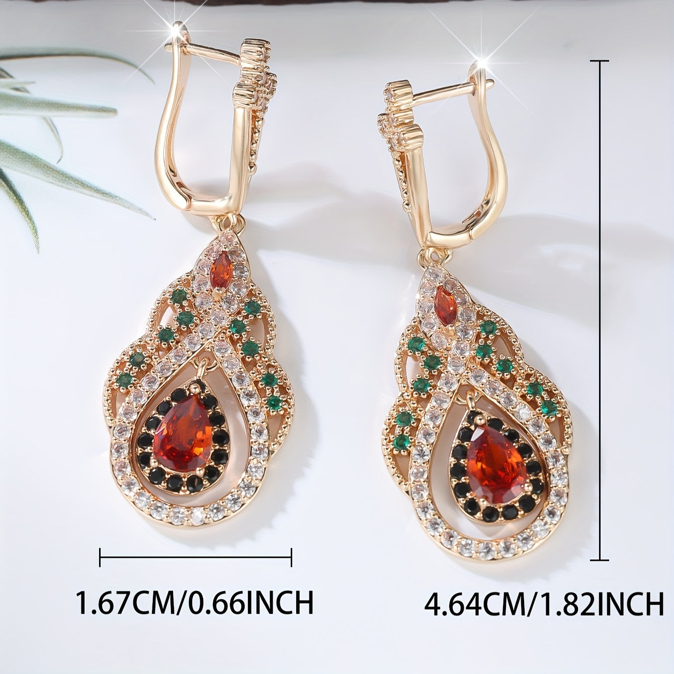 1 Pair Synthetic Zirconia Delicate Bohemian Multi-Color Champagne Golden Women’s Earrings