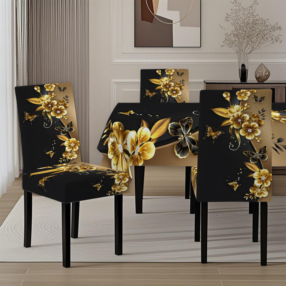 Black Golden Butterfly Tablecloth & Chair Cover Set – 5pcs / 7pcs
