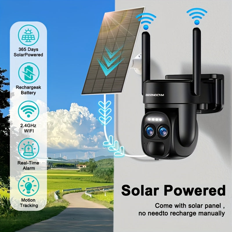 BEENOCAM 10× Zoom 360° Solar-Powered Security Camera