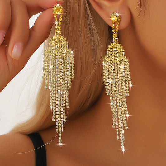Luxury full Rhinestone Tassel Earrings
