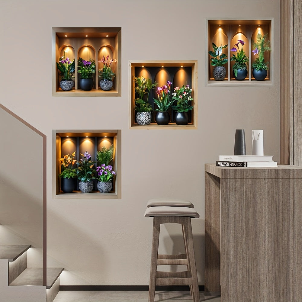 4-Piece Set of Potted Green Plant Wall Stickers