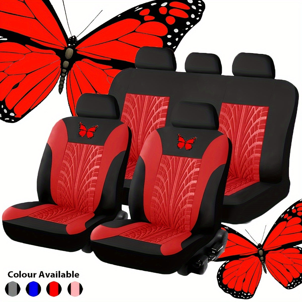 Full Set Red Universal Butterfly Embroidery Car Seat Cover