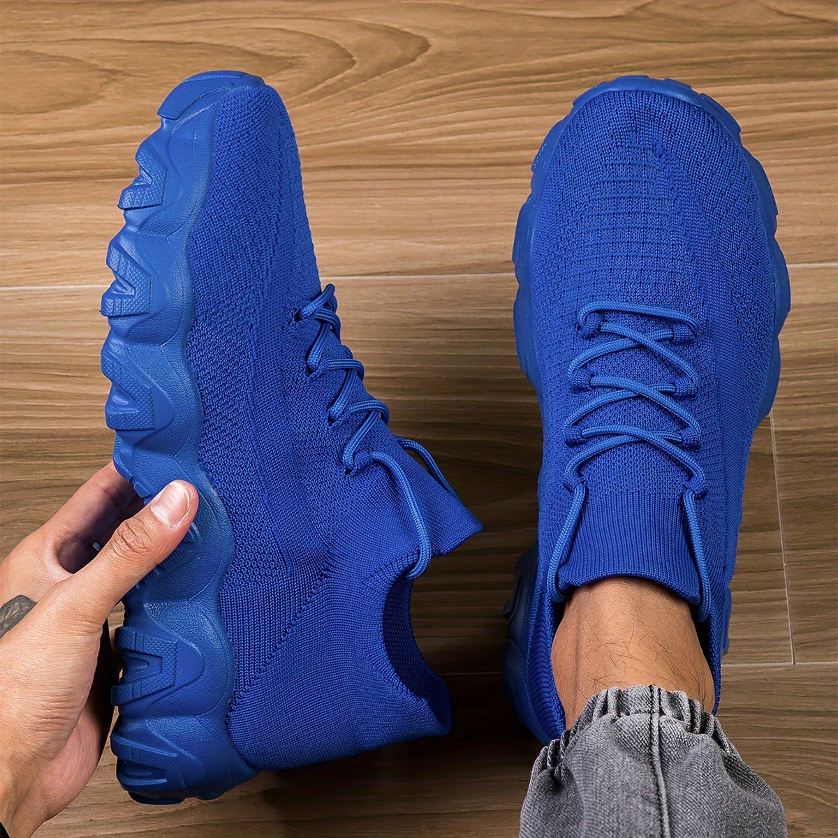 Men's Casual Sneakers – Geometric Knit Comfort & Style
