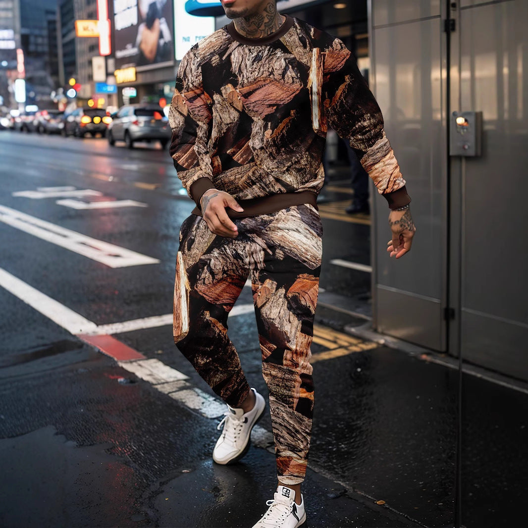 Round Neck Jungle Camouflage Sweater & Two-Piece Pants Set