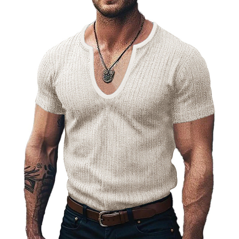 Men’s Slim Fit V-Neck T-Shirt – Solid Color Casual Basic Tee