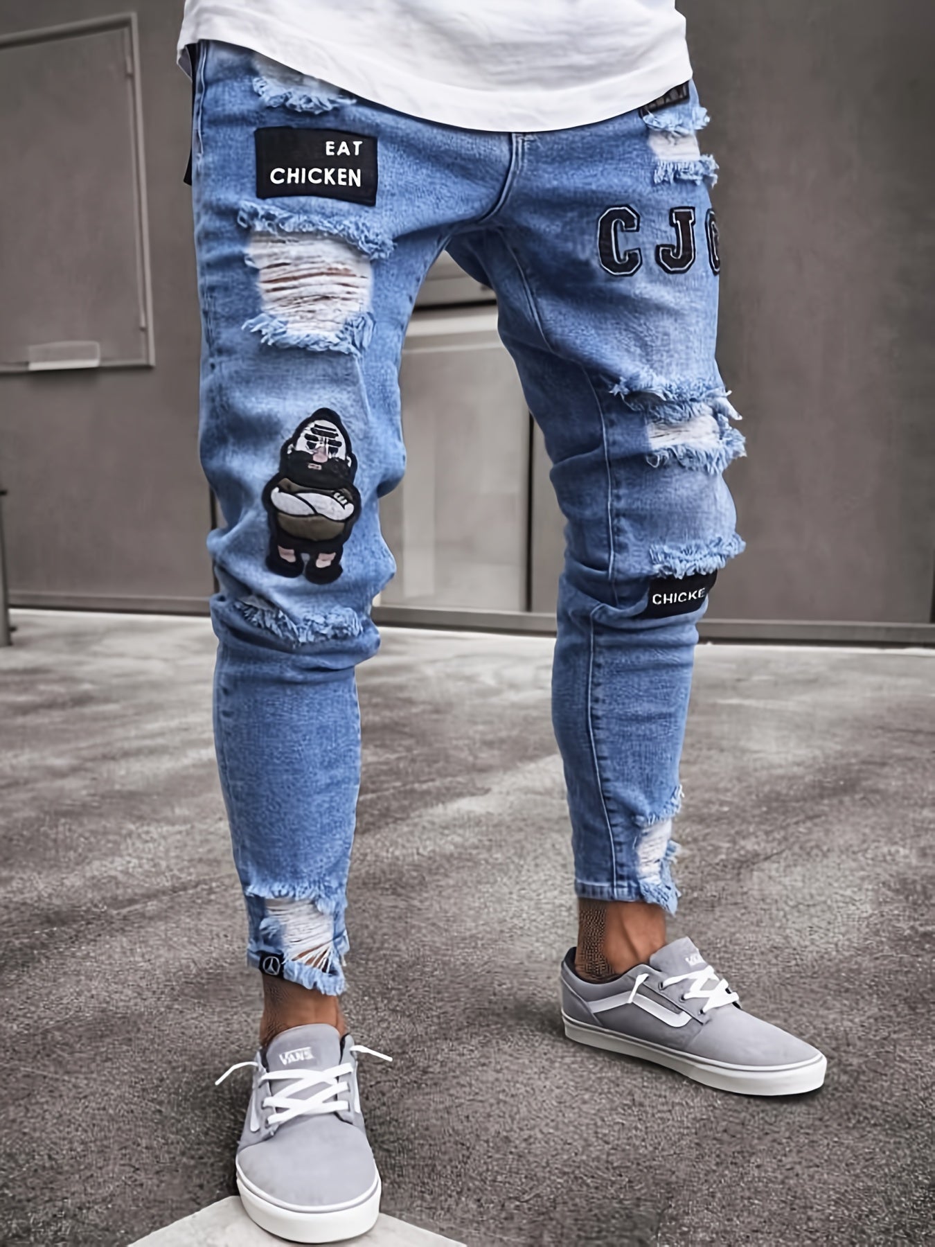 Stretch Skinny Ripped Jeans – Men’s Casual Slim Fit Pants