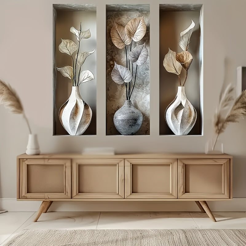 3pcs Elegant Leaf and Vase Wall Decor Set