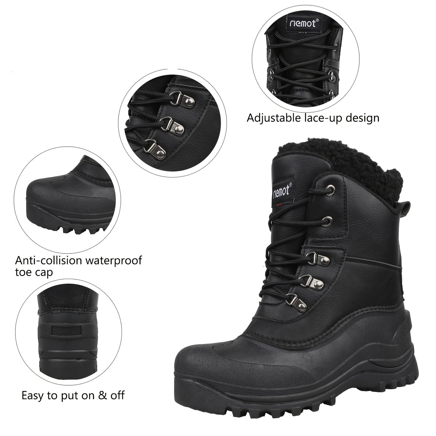 Riemot Men's High-Quality Snow Boots Durable