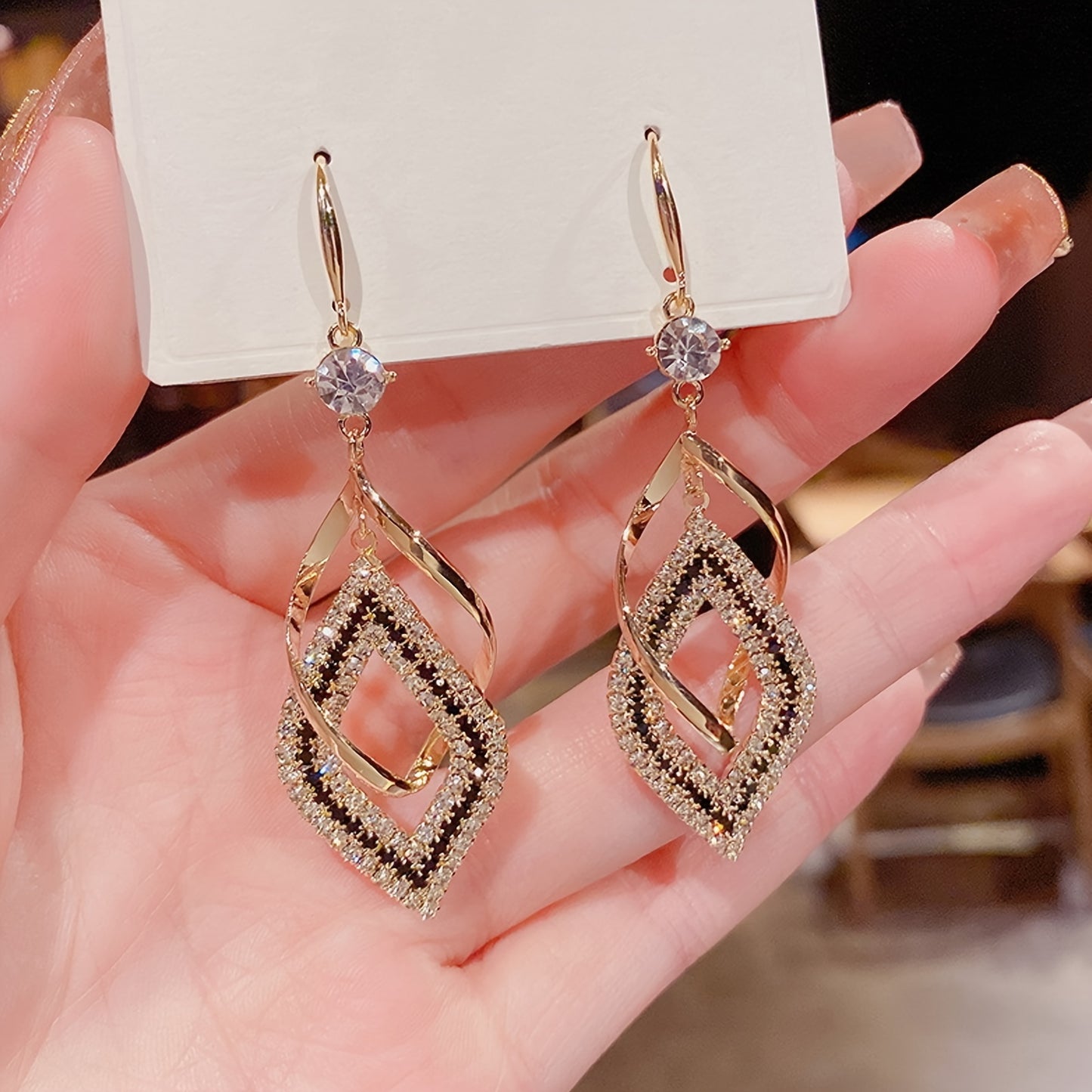 1pc Stylish Sexy Double Hollow Sparkle Pendant Earring