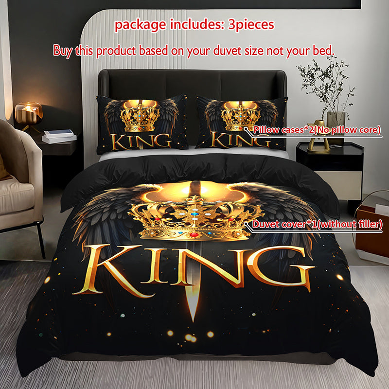 Luxury 3-Piece King Duvet Cover Set – Elegant Black & Gold Royal Design