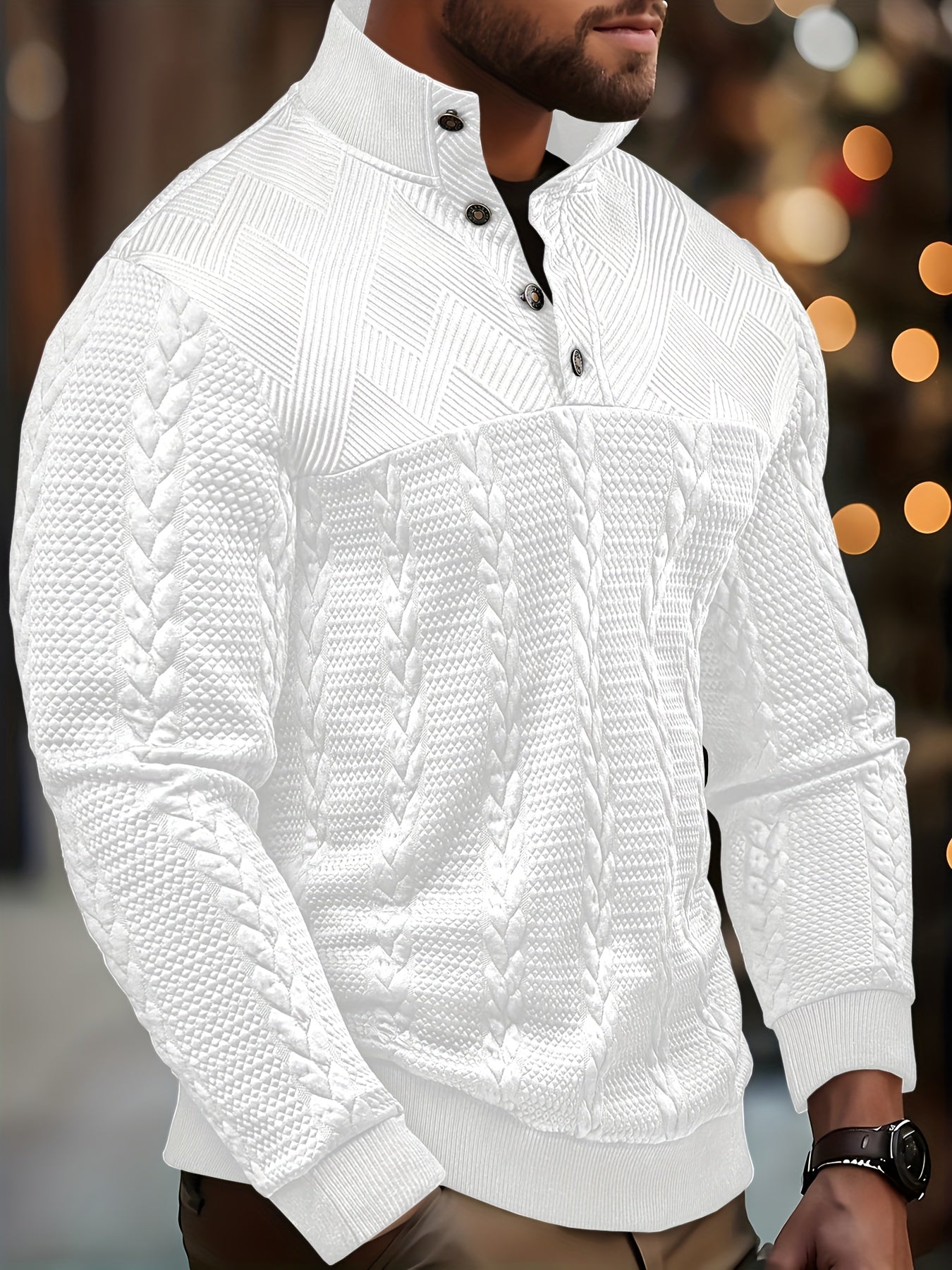 Men's Henley Shirt – Soft Stretch Long Sleeve Button-Up with Elastic Hem