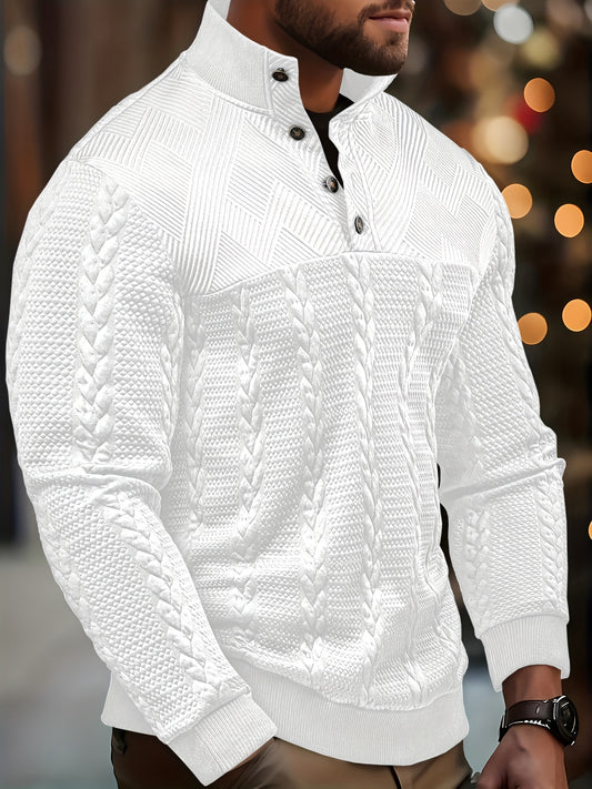 Men's Henley Shirt – Soft Stretch Long Sleeve Button-Up with Elastic Hem