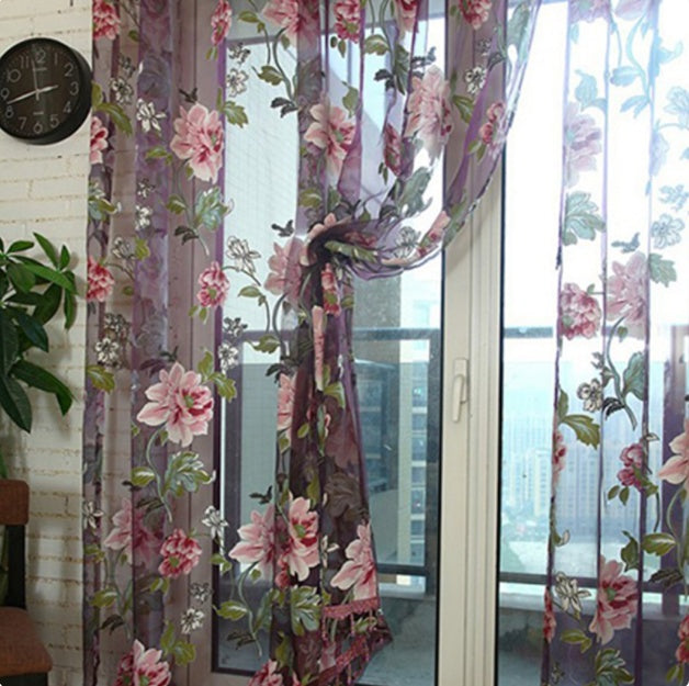 Modern Jacquard Burnt-Out Window Screen Curtain with Big Peony Floral Design