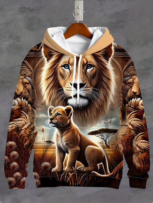 Men's 3D Sacred Lion & Cub Hoodie