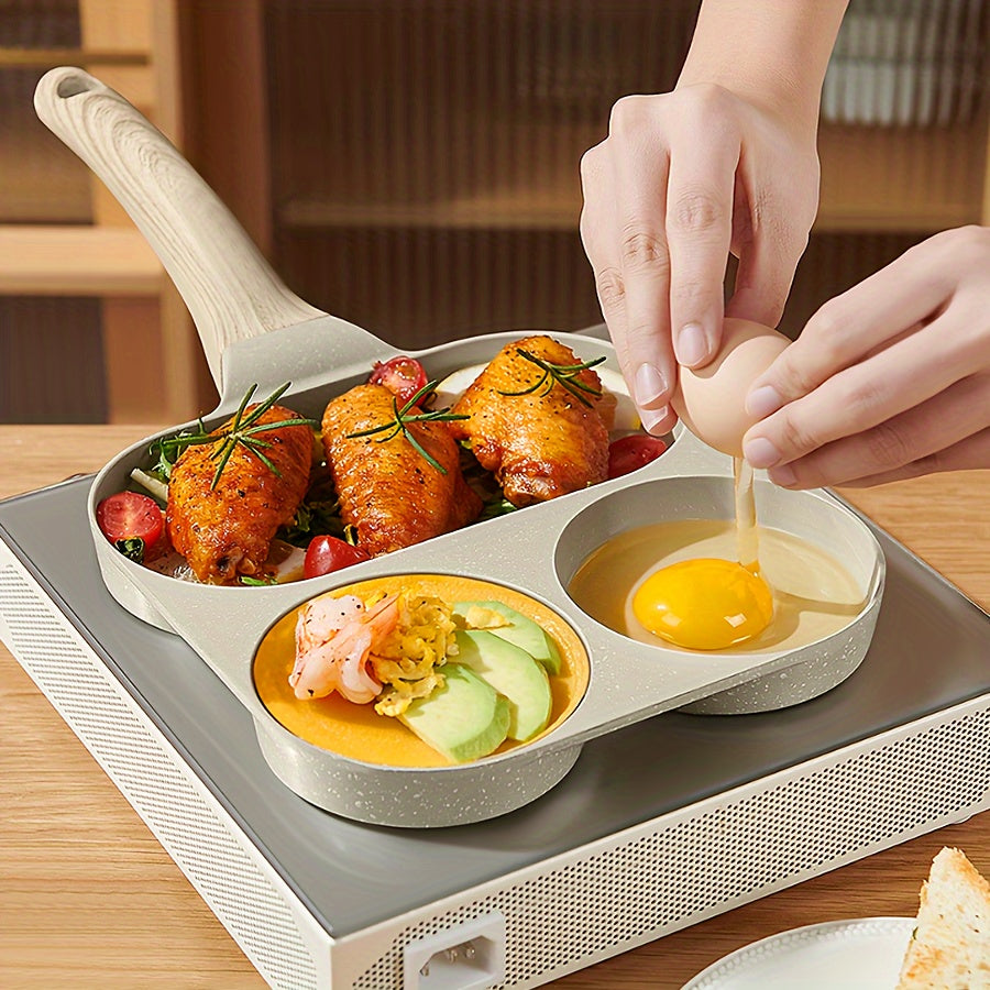 Non-Stick Aluminum Multi-Functional Compartment Pan with Wooden Handle