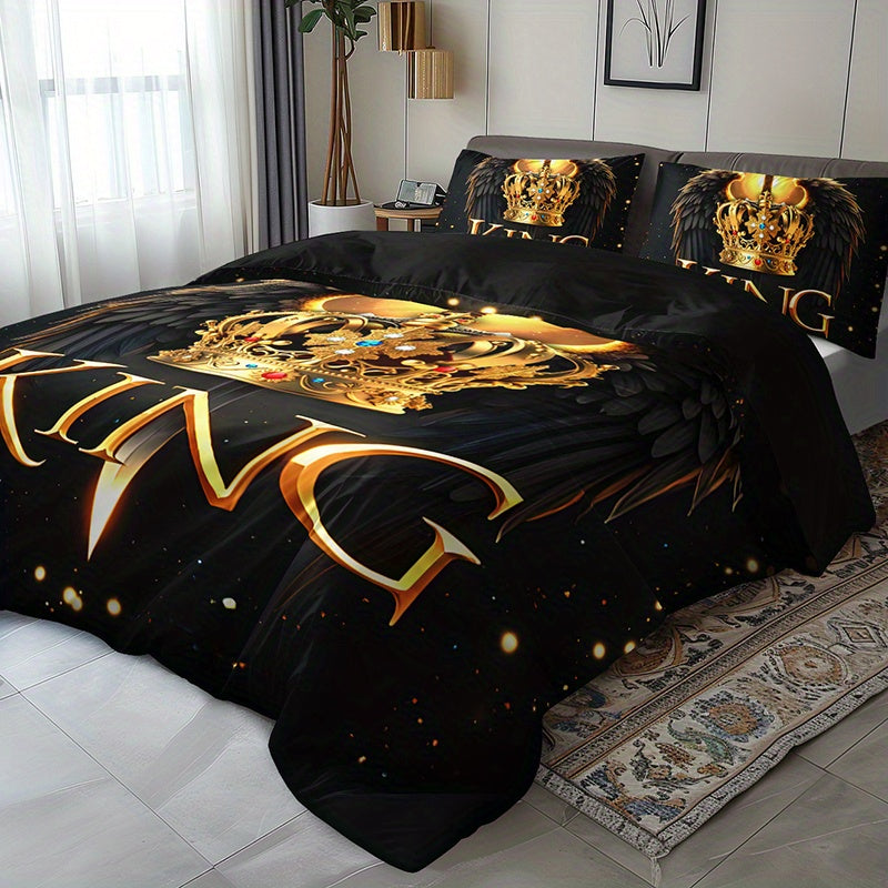 Luxury 3-Piece King Duvet Cover Set – Elegant Black & Gold Royal Design